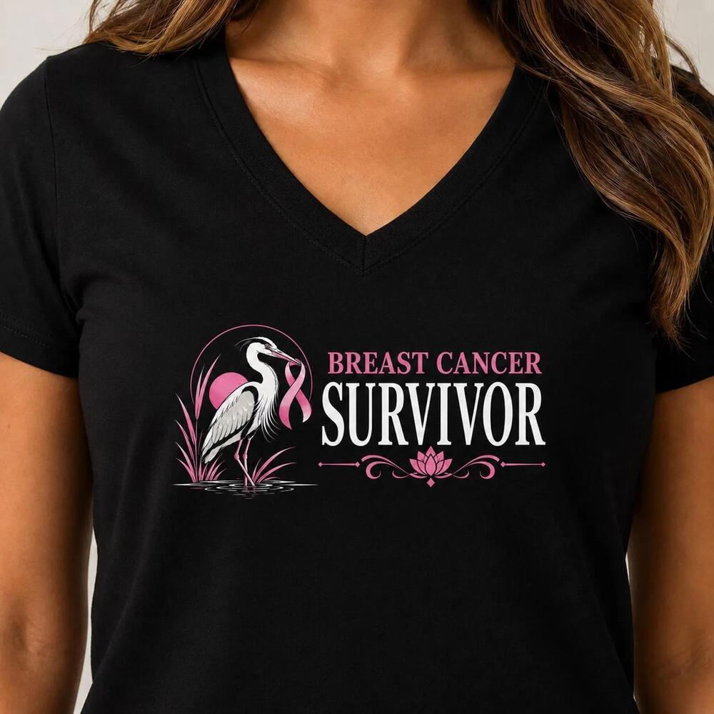 Survivor V-Neck Tee, Ribbon Heron , Awareness Gift